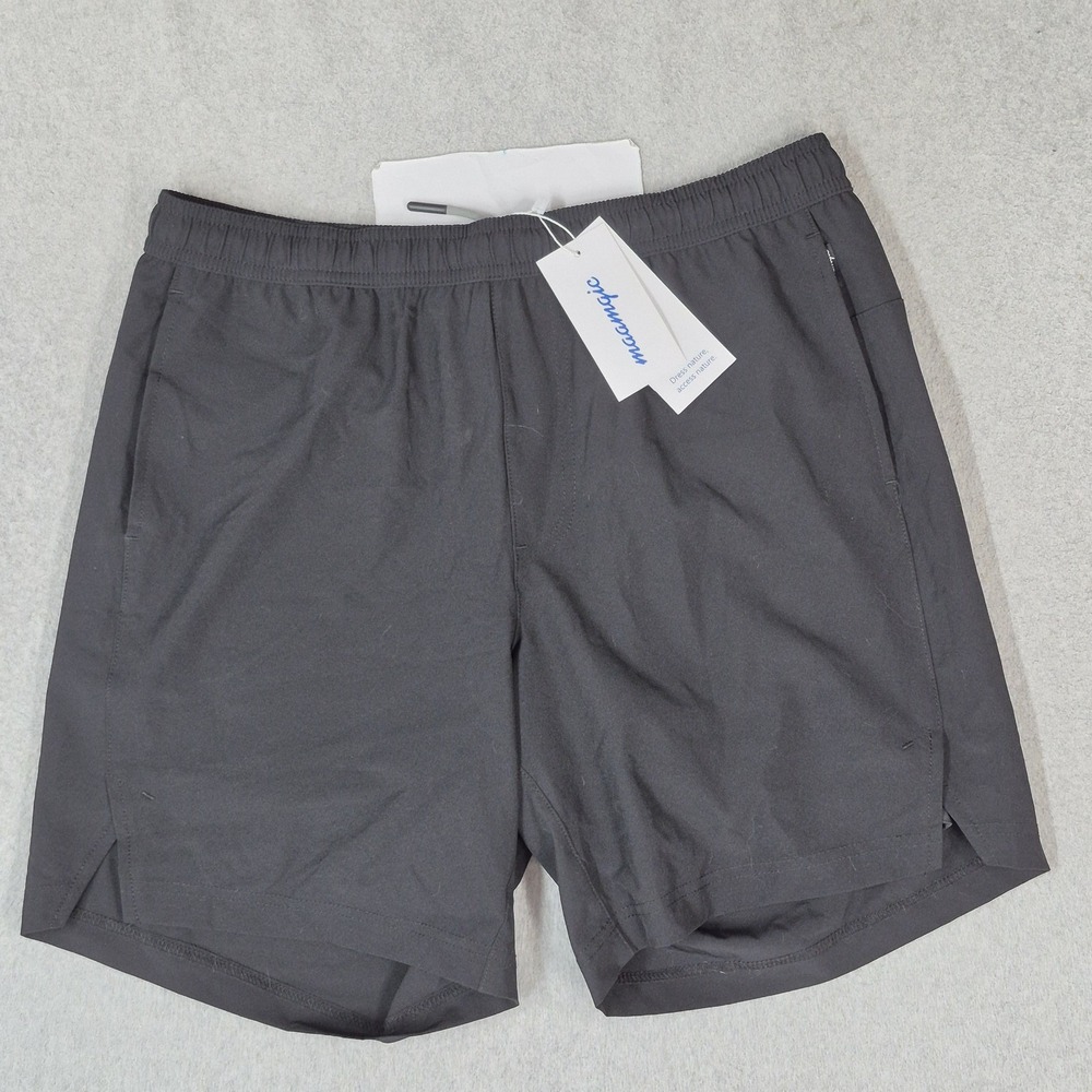 Maamgic Men Swimwear M Black Swim Trunks Drawstring Pockets 8" Inseam NWT